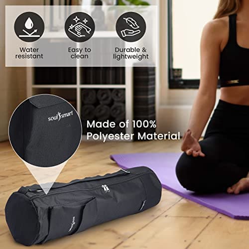 TJC Portable Yoga Mat Bag with Storage Pockets and Adjustable Shoulder Strap Yoga Mat Carry Luggage Bag Made of 100% Polyester Durable Lightweight Side Washable Travel Size 70x20x1 Cm - Black — view 3