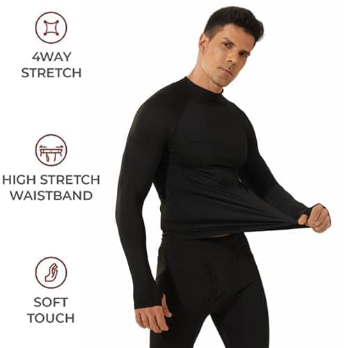 LANBAOSI 2 Pack Thermal Underwear for Men with Thumbholes Crewneck Long Sleeve Thermal Undershirt Men Base Layer Cold Weather, Black*2, Medium — view 3