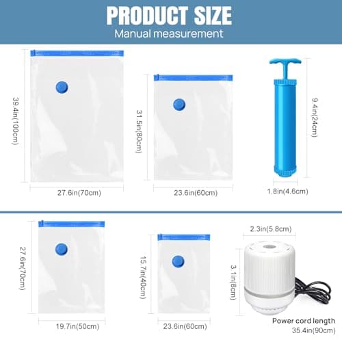 Travel Vacuum Bags with Pump, 12 Pack (3 Jumbo, 3 Large, 3 Medium, 3 Small) Reusable Space Saver Vacuum Storage Bags with Airtight Valve and Secure Double Zip, for Clothes, Pillows, Comforters — view 2
