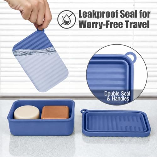 AIDIMMING Extra Large Leak Proof Silicone Travel Soap Case – for Extended Trips, Camping, Outdoor Adventures, or Truck Drivers, Perfectly fits 10-Ounce Duke Cannon Soap Bar (Deep Blue) — view 3