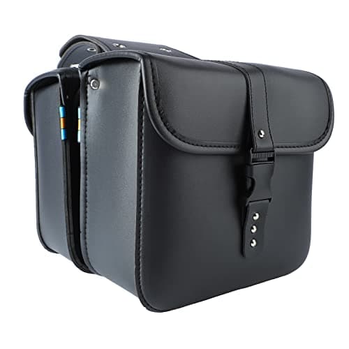 Motorcycle Saddle Bag, PU Leather Waterproof Rear Seat Saddle Bag, 1 Pair Motorcycle Side Saddlebags Travel Tool Tail Luggage-Black — view 3