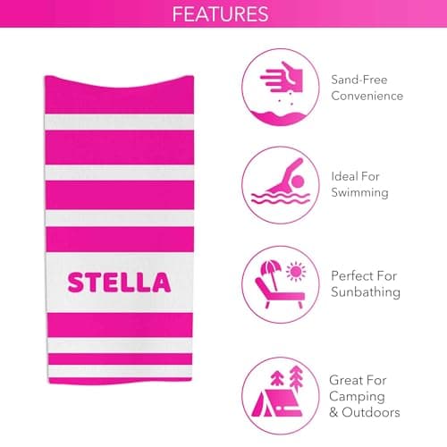 Custom Name Printed Beach Towel Personalised Microfibre Quick Dry Sand Free Large Travel Towel Stripe Style for Holiday Pool Swimming Gym Spa Gift for Him Her — view 4