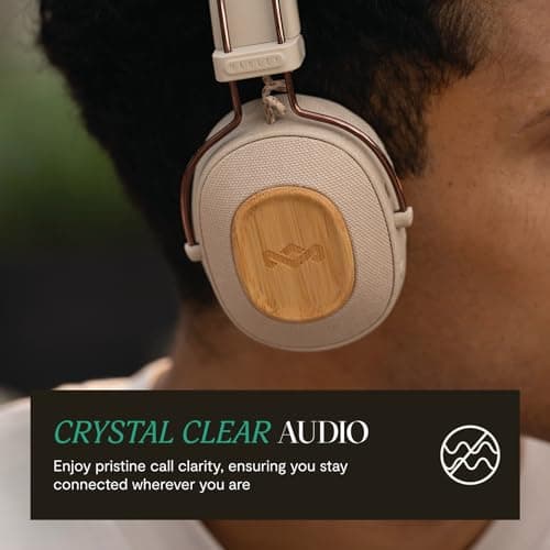 House of Marley Positive Vibration Riddim On-Ear Headphones Wireless - Bluetooth Headphones, 50 Hr Playtime, Folding Earphones with Microphone, USB-C Quick Charging, Sustainable Materials, Cream — view 4