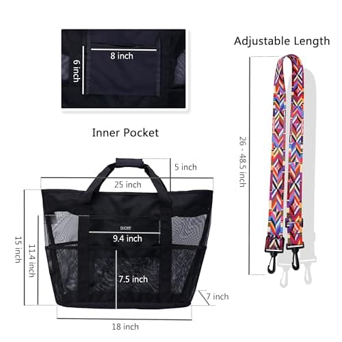 Satuun Travel Tote Bag Large, Waterproof Beach Tote with 8+1 Compartments, Durable Polyester Tote Bag with Removable Colored Strap, Lightweight Foldable for Travel, Beach & Outdoor — view 3