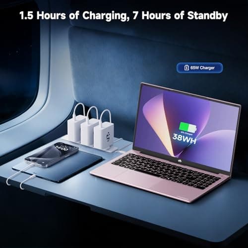 NIMO 15.6" Laptop-Computer, Win 11 Home, 16GB RAM 1TB SSD, Intel N100 CPU, Full HD, Wi-Fi 6, Fingerprint, 65W PD, Backlit keyboard, Slim Lightweight Notebook for Study, Work, Home, Rose Gold — view 3