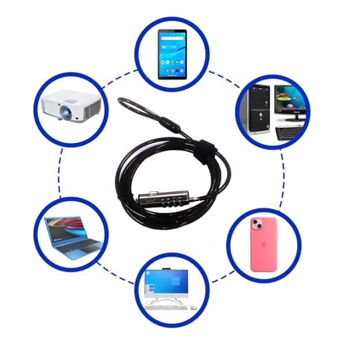 Ewent Security Cable with Combination Lock,Universal Security Cable for Notebooks,Laptops,PCs,Projectors,Tablet and Smartphone,Durable Steel Combination Security Cable with NANO Slots, 1.8 M LongCable — view 5