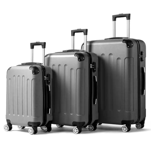 Karl home Lightweight Suitcase Set ABS Hard Shell Luggage, 3-Piece Silver