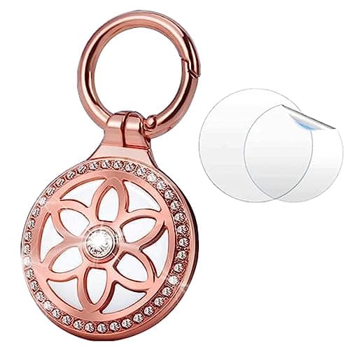 GKKBUFF Airtag Holder,AirTag Sleeve,Airtag Keychain Case,Apple AirTag Tracker,AirTag Key Ring,AirTag Protective Case,Airtag Keychain,Metal Jewelry Badge AirTag Case for Kids Boys Women (1*Rose)