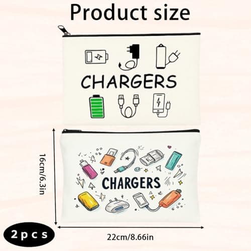Charger Bag, Travel Charger Organizer, 2 Pack USB Cable Storage Pouch, Compact Design for Easy Packing, 22 x 16 cm — view 2
