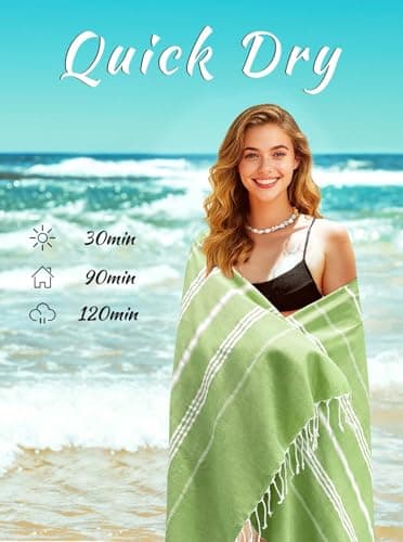 Ouxiaobai Turkish Beach Towel Oversized - 40"x70" Quick Dry Sand Free Thin Beach Towels for Adults, Extra Large Lightweigh Travel Towel(Apple Green) — view 2