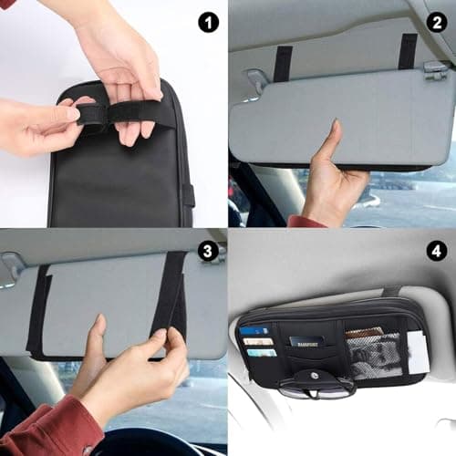 Linkstyle Car Sun Visor Organizer, Auto Interior Leather Storage Pocket Pouch, Sunglasses Holder for Car, Bag for Card License Registration Pen — view 6