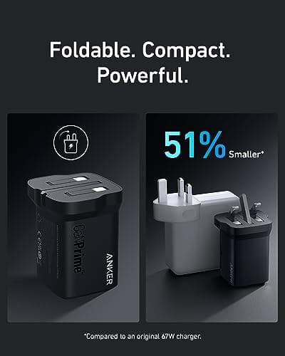 Anker 67W USB C Charger, 3-Port PPS Fast Charger, Compact and Foldable GaN Charger for iPhone 17/16/15 Series, MacBook Pro/Air, iPad Pro, Galaxy S24, Note20, Pixel, Apple Watch and More — view 4
