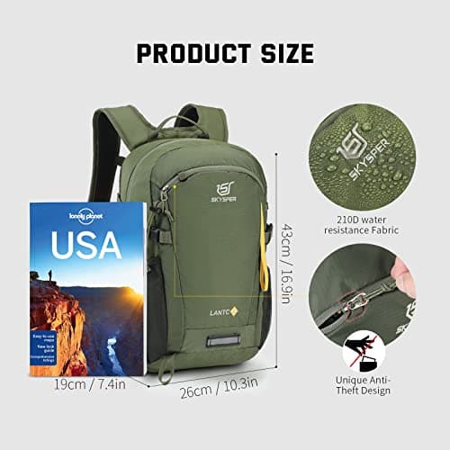 SKYSPER Small Hiking Backpack, 20L Lightweight Travel Backpacks Hiking Daypack Rucksack Women Men for Trekking Backpacking Outdoor Sports(Armygreen) — view 6