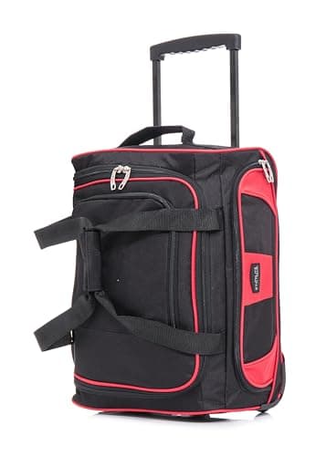DK Luggage 19" Small Cabin Kids Travel Suitcase Luggage Bag Holiday for Boys & Girls, Carry-On or Pull-Along Trolley Cabin Wheeled Holdall Black/Red