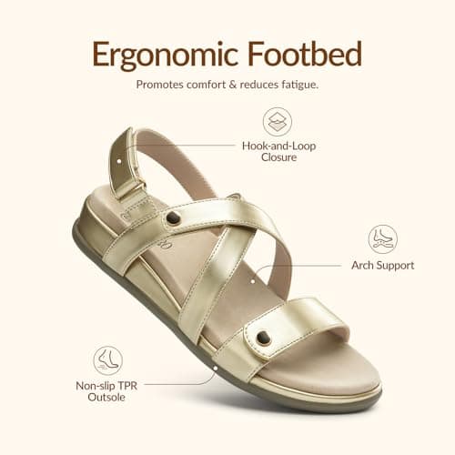 Rihero Women's Comfortable Orthopedic Arch Support Sandals Summer Casual Open Toe Walking Flat Sandals with Adjustable Strap, Gold, 6 UK — view 5