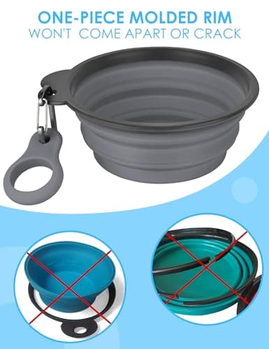 Heouvo Collapsible Dog Bowls with Bottle Carrier, 2 Pack Travel Dog Water Bowl with Upgraded Carabiner, One-piece Molded Rim No Fall Off or Crack (Gray/Pink, Small(Pack of 2)) — view 3