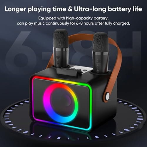 Karaoke Machine 2 Microphones for Adults Kids, Portable Bluetooth Karaoke Speaker for Adults & Kids, Party PA Stage with Disco Lights for Gatherings, Gifts for Family — view 3
