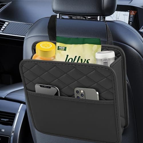 Car Seat Organiser,2 in 1 Hanging Car Storage Bag,Waterproof Leather Car Seat Back Storage,Foldable Car Seat Storage Organizer,Multifunctional Vehicle Accessories Suitable for Children and Adults