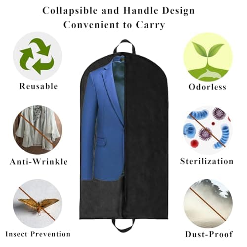 2 PCS Suit Bag for Man 60x120cm, Suit Carrier Bag Dust Cover Storage Bag Suit Cover for Suits, Breathable Garment Suit Clothes Covers Bags Reusable Full Zipper Garment Bag for Travel or Home — view 4