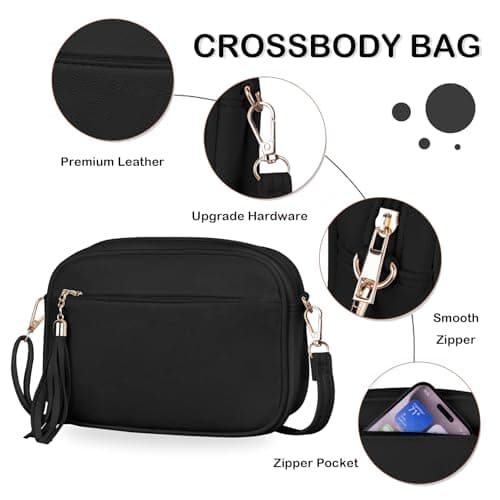Kememo Small Cross body Bag for Women, Faux Leather Handbags & Shoulder Bags Camera CrossBody Bag with Adjustable Wide Strap for Travel Shopping Work Daily Use, Black — view 5