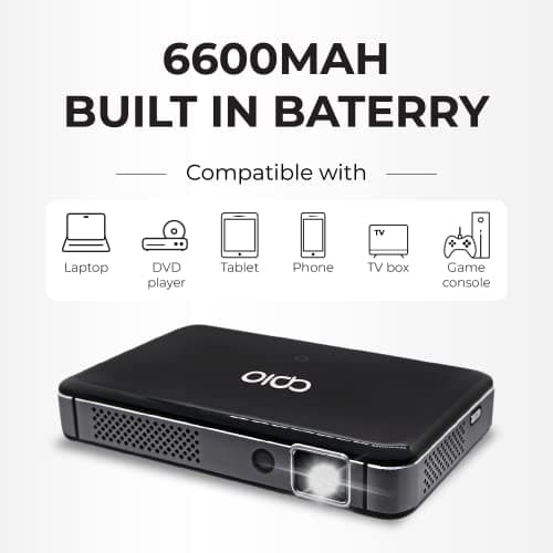 APIO Resolution 1080p Auto Focus, 400 ANSI Lumen DLP Pro Pocket Projector with HDMI/Type C Supports, Built-in Rechargeable Battery and Speakers for Streaming Movies, Laptops, Phones, Home & Outdoor — view 3