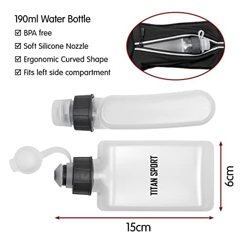 TITAN SPORT Running Belt Waist Bag Phone Holder with Ultra Slim Water Bottle (190ml), Adjustable Sports Water Resistant Band with Two Pockets Fits Smartphones up to 7", Ideal for Men & Women’s Fitness — view 2
