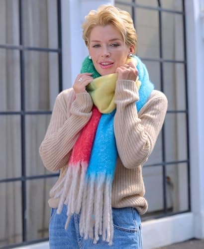 Style Slice Rainbow Stripe Blanket Scarf for Women, Winter Wrap — view 6