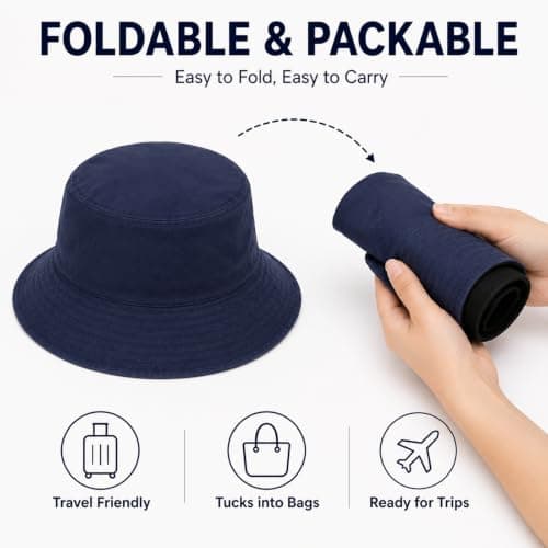 Reversible Bucket Hat UPF50+ Sun Protection - Classic Solid Colour Wide Brim Foldable Summer Sun Hat, Lightweight Fisherman for Women and Men, Beach Fishing Hiking Festival Travel (Navy Blue) — view 5
