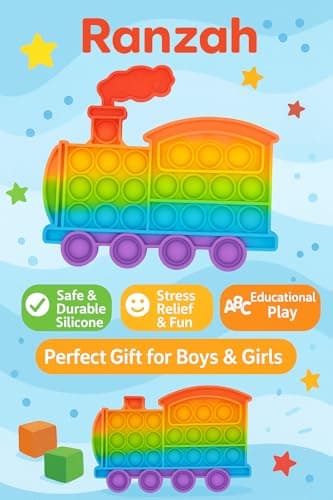 Ranzah Pop Fidget Toy Train Push Pop Bubble Sensory Kids And Adults Travel Poppet Toy Squishy Toy For Gifts & Parties ADHD Stress & Anxiety Relief Toy Squeeze Toddler Toy (Train) — view 5