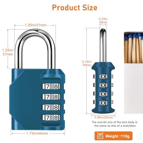 NAGE 4 Digit Combination Padlock, Coded Lock for Indoor (Peacock Blue) — view 4