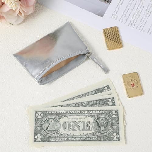 Small Coin Purses for Women, Pu Leather Women Wallet, Pu Leather Wallet with Zipper, Simple, Stylish, Waterproof and Portable, for Womon Girl (Silver) — view 5