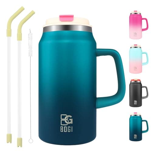 BOGI 50oz Tumbler with Straw and Lid,Large Capacity Travel Mug with Handle Insulated Stainless Steel Water Bottle Cup Keep Cold and Hot for Tea Coffee, Leak-Proof, BPA-Free, Non-Slip | BDblue
