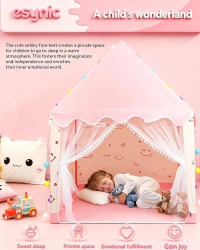 eSynic Pink Kid Indoor Playhouse Tent Large Girl Wendy House 120x100x130cm — view 5