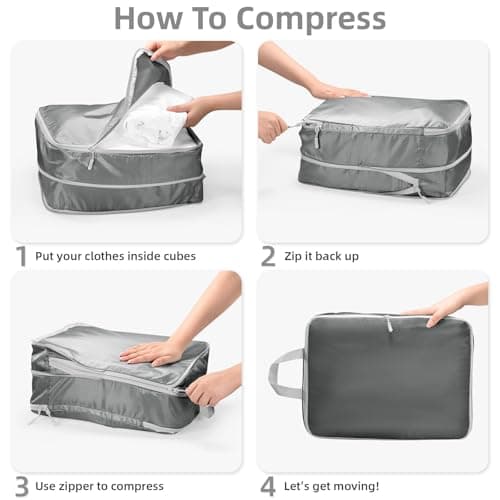 Compression Packing Cubes, Travel Storage Bag, Suitcase Organizer Bags, Carry On Luggage (Grey, Set of 7) — view 3
