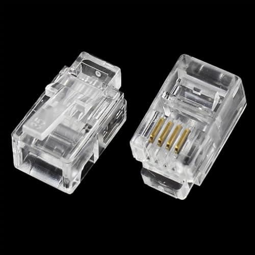 sourcing map 20 Pack Phone Modular Plug, Household RJ9 4P4C Telephone Cable End Phone Adapter Connector, Standard Jack for Telephone Handset Flat Stranded Cable Wire, Clear — view 2