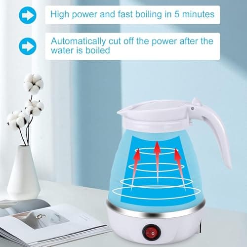 Foldable Electric Travel Kettle,600ml Portable Kettle Silicone Collapsible Heating Water Boiler Tea Pot for Camping,Easy for Storage with Separable Power Cord (Blue) — view 2