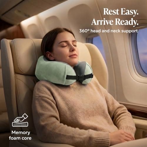 LUGG Memory Foam Travel Pillow – 360° Ergonomic Neck & Head Support, Slow Rebound Cushioning, Breathable Cover, Lightweight U-Shape Pillow for Flights, Trains & Cars, Includes Storage Bag - Sage Green — view 2