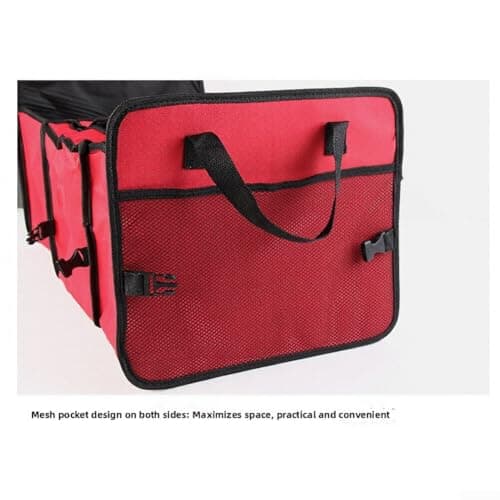 YJDOORPLAY Foldable Car Trunk Storage Bag with Insulated Cooler Pocket, Heavy Duty Oxford Cloth Organizer Box, Multi-Compartment Luggage Tidy for Travel, Red(Red) — view 2