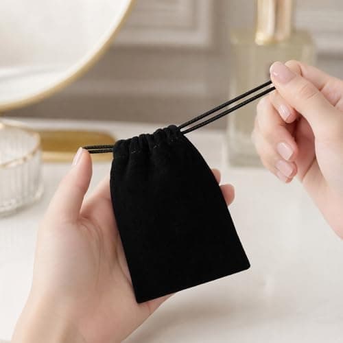 Msjuwek 5PCS Premium Black Velvet Jewellery Pouches with Drawstring, Small Gift Bags for Rings, Earrings, Necklaces, Wedding Favours, and Travel Storage Pouch for Small Items (Black) (10x15cm) — view 4