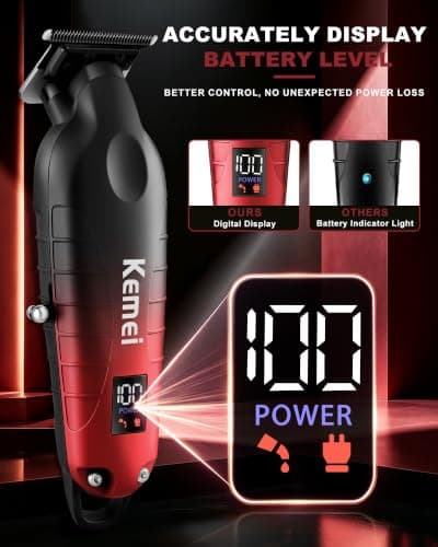 KEMEI 2499 Professional Beard/Hair Trimmer for Men, Black-Red Gradient — view 4
