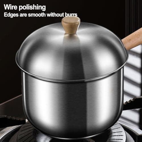 Stainless Steel Saucepan with Wooden Handle for Camping Cooking Set - Compact for Travel Pot for Hiking Backpacking Gear - Small Kitchen Pan for Soup Oatmeal - Silver 1 Piece(400ML) — view 5