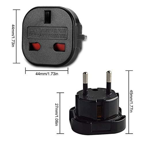 Q4U Q4UP6 Travel Adapter UK to Europe Black Plug Adapter UK to EU, UK 3 Pin to Plug European/France/Poland/Europe (EU) 2 Pin Adapter Travel – Pack of 6 — view 2