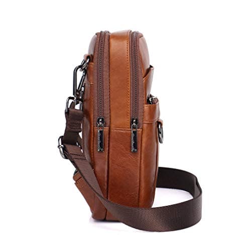 Xieben Vintage Leather Shoulder Messenger Bag for Men Travel Business Crossbody Pack Wallet Satchel Sling Chest Bags Brown — view 3