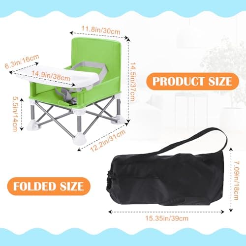Colcolo Baby Seat Booster Toddlers Dining Seat Removable Tray with Travel Bag, Aluminum Alloy Baby Camping Chair with Tray Portable Folding Booster Feeding Chair for Children Toddlers Infants, Green — view 2