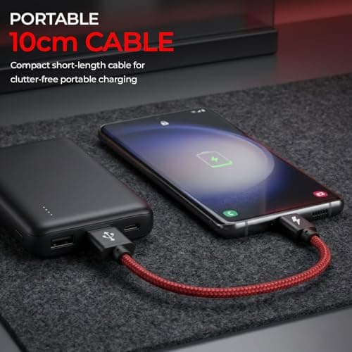iSOUL Micro USB Cable, Red 10cm Android Charger Cable 2.4A Nylon Braided Fast Charging Cables for PS4, Samsung Galaxy S7 S6 S5 J7 J5 J6 J3, Note, LG, Nexus, Nokia, Xbox, HTC,Sony, Kindle Fire — view 5