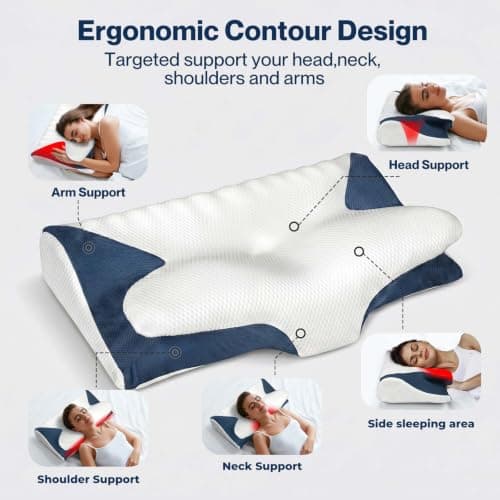 Lavio Cervical Neck Pillow Memory Foam Orthopedic Ergonomic Support Blue — view 4