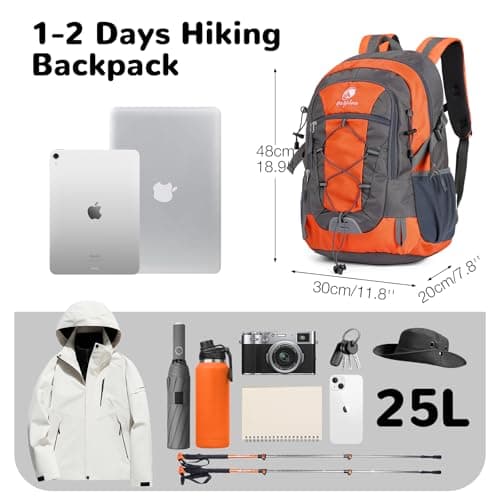 Outplea Small Hiking Backpack, 25L Lightweight Travel Rucksack Women Men, Casual Daypack for Outdoor Sports Trekking Camping, Orange — view 2