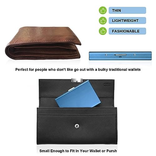 Vicloon Metal Card Holder Wallet, Ultra Thin Stainless Steel Metal Wallets RFID Blocking Credit Card Wallet Holder for Men & Women,Best Card Protector with 6 PVC Slots - Blue — view 3