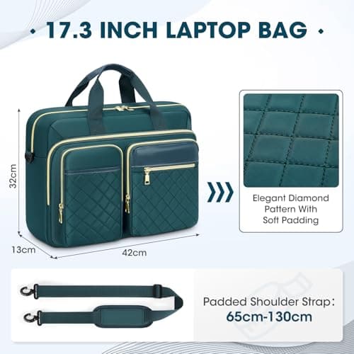 RAINSMORE Laptop Bag for Women 17.3 inch Laptop Briefcase Large Laptop Case Work Computer Bag Messenger Bag for Women Business Office Travel College Green — view 2