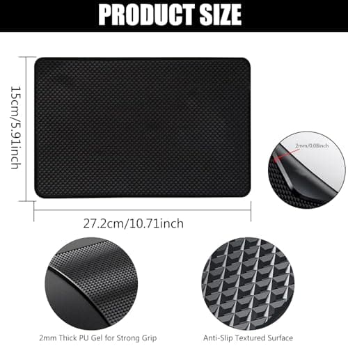 1 Pack 27x15cm Non-Slip Car Dashboard Mat PU Anti-Slip Grip Pad Multi-Purpose Holder for Phone Sunglasses Keys Heat-Resistant Residue-Free Mesh Texture For Driving Use (Black) — view 2